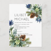 BUDGET Winter Blauwe Distel Eucalyptus Bruiloft Briefkaart (Voorkant)