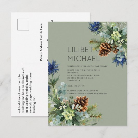 BUDGET Winter Blauwe Thistle Bruiloft Briefkaart (Voorkant / Achterkant)
