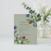 BUDGET Winter Blauwe Thistle Bruiloft Briefkaart (Staand voorkant)