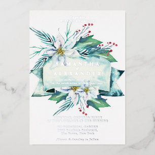 Budget Winter Bloemen Boeket Waterverf Huwelijk Folie Uitnodiging