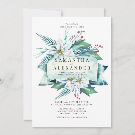 Budget Winter Bloemen Boeket Waterverf Huwelijk Kaart (Voorkant)