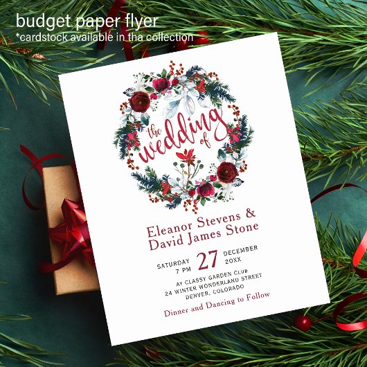 BUDGET winter bloemenkrans trouwuitnodiging Flyer