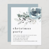 Budget Winter Blue Florals kerstparty uitnodigen (Voorkant / Achterkant)