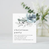 Budget Winter Blue Florals kerstparty uitnodigen (Staand voorkant)