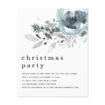 Budget Winter Blue Florals kerstparty uitnodigen