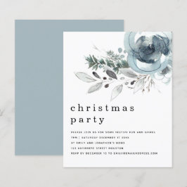 Budget Winter Blue Florals kerstparty uitnodigen