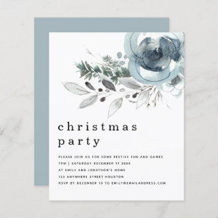 Budget Winter Blue Florals kerstparty uitnodigen