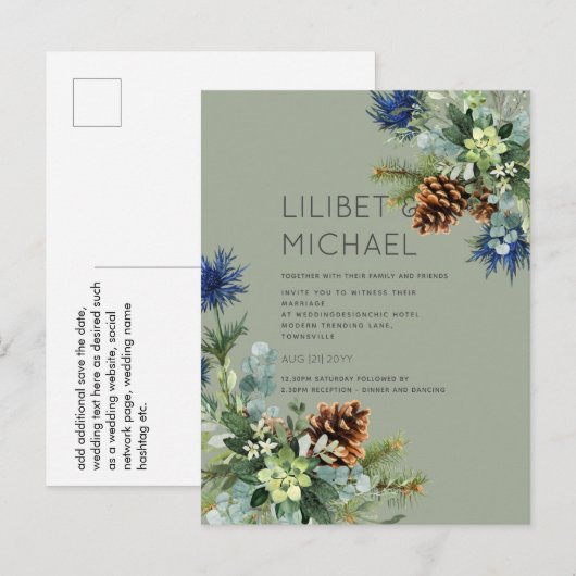 BUDGET Winter Blue Thistle Weddenschap Briefkaart (Voorkant / Achterkant)