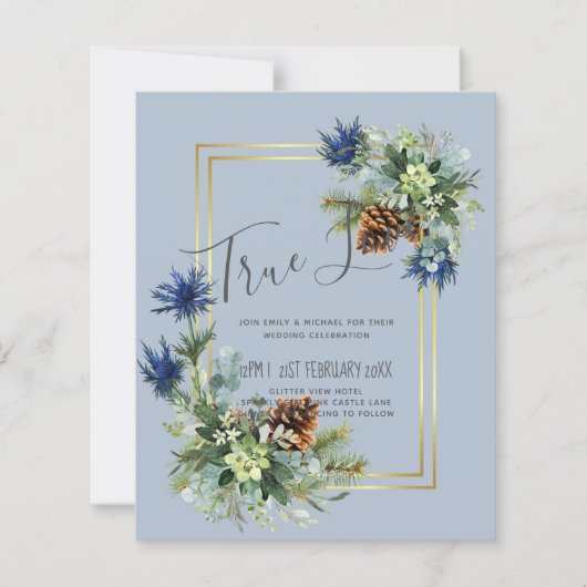 BUDGET Winter Blue Thistle Wedding Invites (Voorkant)