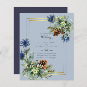 BUDGET Winter Blue Thistle Wedding Invites