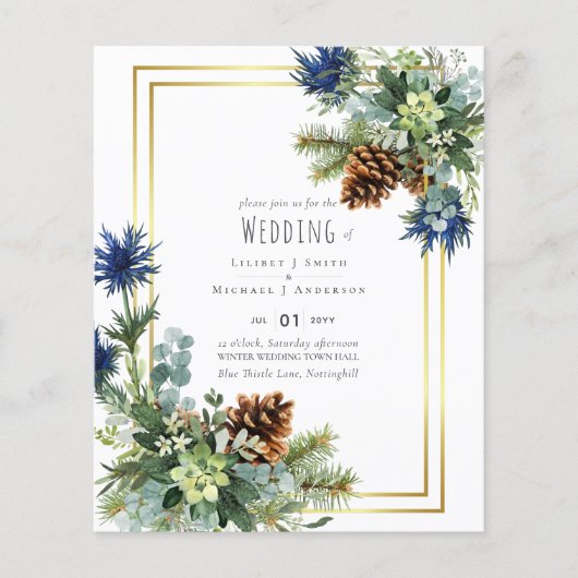BUDGET Winter Blue Thistle Wedding Invites (Voorkant)
