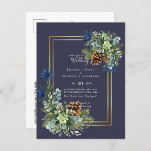 BUDGET Winter Blue Thistle Wedding Invites Briefkaart