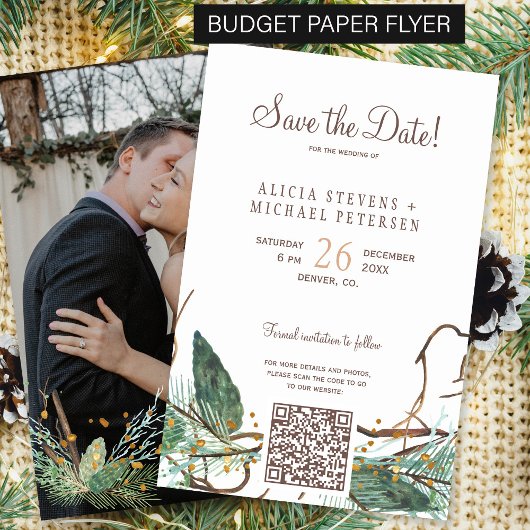 Budget winter bos FOTO bruiloft save the date Flyer