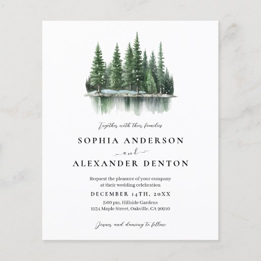 Budget Winter bos Foto QR code bruiloft uitnodigin (Voorkant)