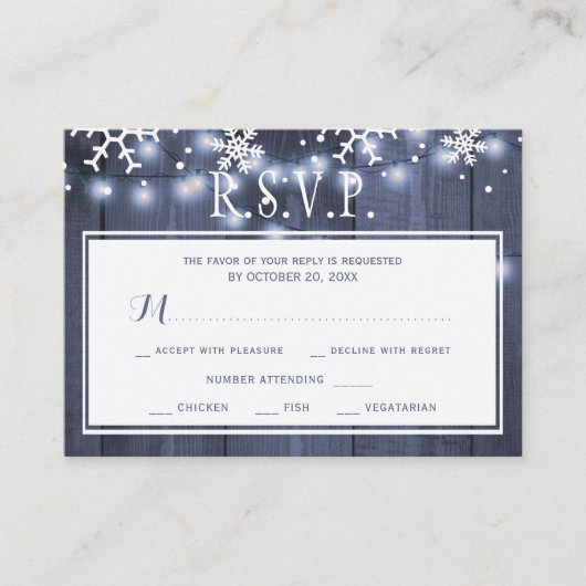 Budget winter bruiloft marine witte sneeuwvlokken  informatiekaartje (Voorkant)