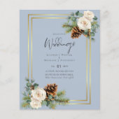 BUDGET Winter Bruiloft Witte Rozen Goud Stof Blauw Flyer (Voorkant)