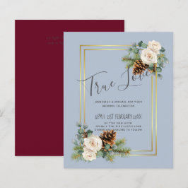 BUDGET Winter Bruiloft Witte Rozen Goud Stofblauw