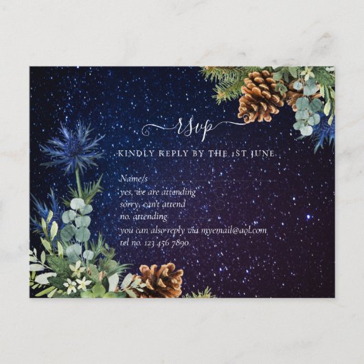 BUDGET Winter Eucalyptus Dennenkegels Trouwfeest Briefkaart (Voorkant)