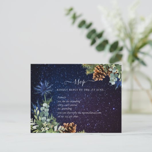 BUDGET Winter Eucalyptus Dennenkegels Trouwfeest Briefkaart (Staand voorkant)
