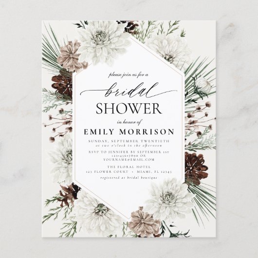 Budget Winter Evergreen Bruids douche Uitnodiging Flyer (Voorkant)