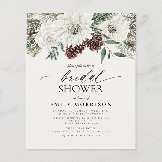 Budget Winter Evergreen Bruids douche Uitnodiging Flyer (Voorkant)