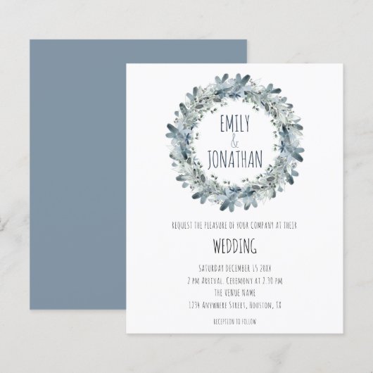 Budget Winter Floral Blauwgroen Wreath Wedding Inv (Voorkant / Achterkant)