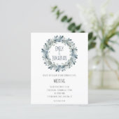 Budget Winter Floral Blauwgroen Wreath Wedding Inv (Staand voorkant)