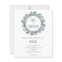 Budget Winter Floral Blauwgroen Wreath Wedding Inv