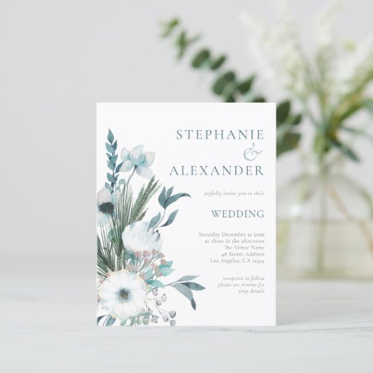 Budget Winter Florals Blauwgroen QR Code Weduwen u (Staand voorkant)