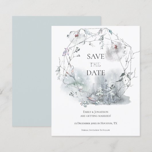 Budget Winter Foliage Wedding Save the Date (Voorkant / Achterkant)