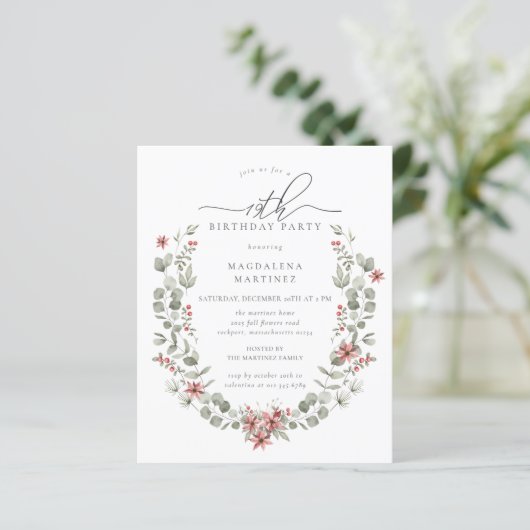 Budget Winter Greenery Rode Bloemen 19e Verjaardag (Staand voorkant)