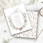 Budget Winter Greenery Rode Bloemen 40e Verjaardag<br><div class="desc">Het moderne salie groene waterverf Boho botanische lijst is geaccentueerd met kleine poinsettia bloemen.</div>