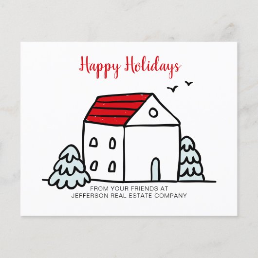 Budget Winter House Real Estate Holiday Card (Voorkant)