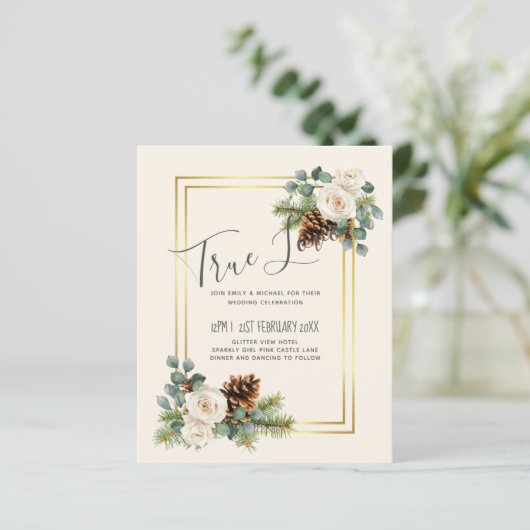 BUDGET Winter Huwelijk Witte Rozen Goud Stof Blauw (Staand voorkant)