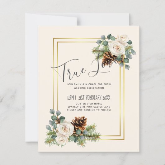 BUDGET Winter Huwelijk Witte Rozen Goud Stof Blauw (Voorkant)