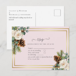 BUDGET Winter Huwelijk Witte Rozen Goud Stof Blauw Briefkaart