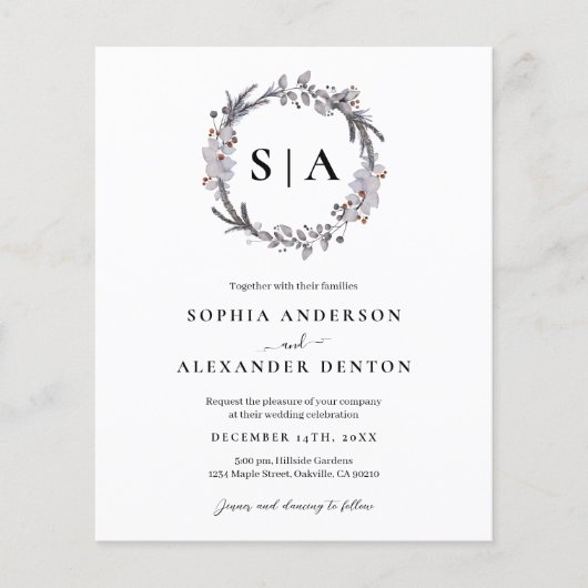 Budget Winter Krans Foto QR code bruiloft uitnodig (Voorkant)