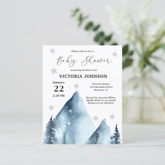Budget Winter Mountain Baby shower Uitnodiging