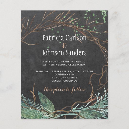 Budget winter natuur-krijtbord trouwuitnodiging flyer (Voorkant)