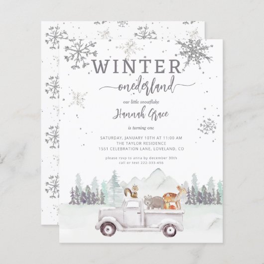 Budget Winter Onederland Eerste Verjaardag Woodlan (Voorkant / Achterkant)