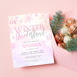 Budget Winter ONEderland Roze Meisje 1e Verjaardag Flyer