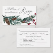 Budget Winter Pine Cone & Berry 2SM Meal RSVP Note Notitiekaartje (Voorkant / Achterkant)