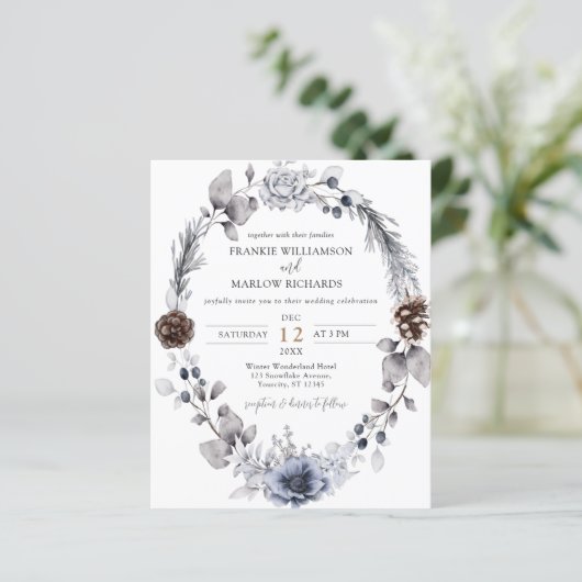 Budget Winter Pine Cone Floral Weddenschap (Staand voorkant)