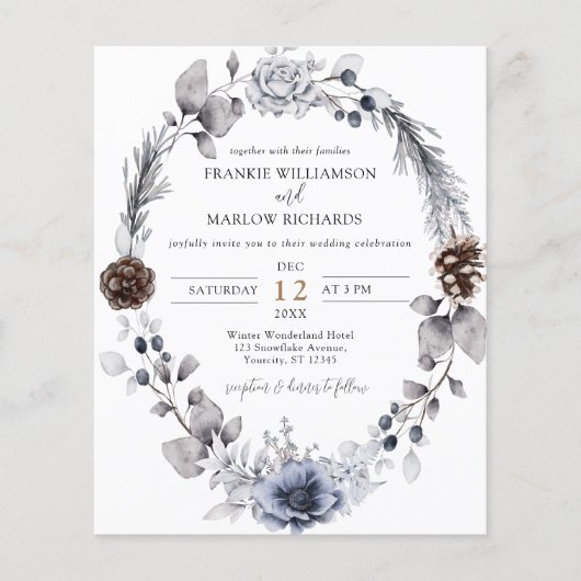 Budget Winter Pine Cone Floral Weddenschap (Voorkant)