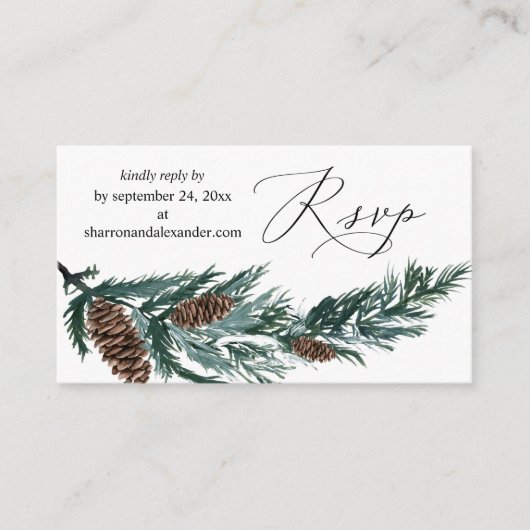 Budget Winter Pine Cone Greenery SM Meal RSVP Informatiekaartje (Voorkant)
