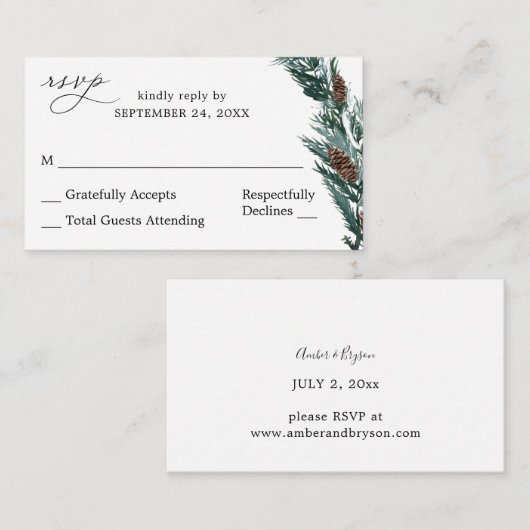 Budget Winter Pine Cone Greenery SM No Meal RSVP Informatiekaartje (Voorkant / Achterkant)
