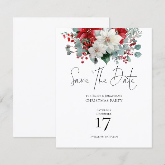 Budget Winter Poinsettia Kerstmis Save the Date (Voorkant / Achterkant)