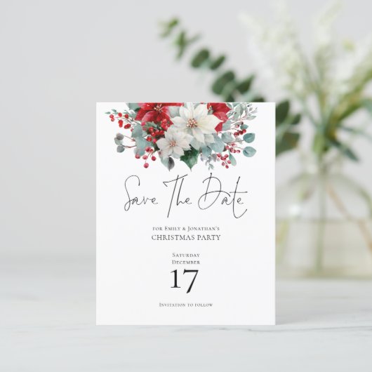 Budget Winter Poinsettia Kerstmis Save the Date (Staand voorkant)