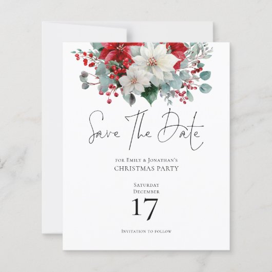 Budget Winter Poinsettia Kerstmis Save the Date (Voorkant)