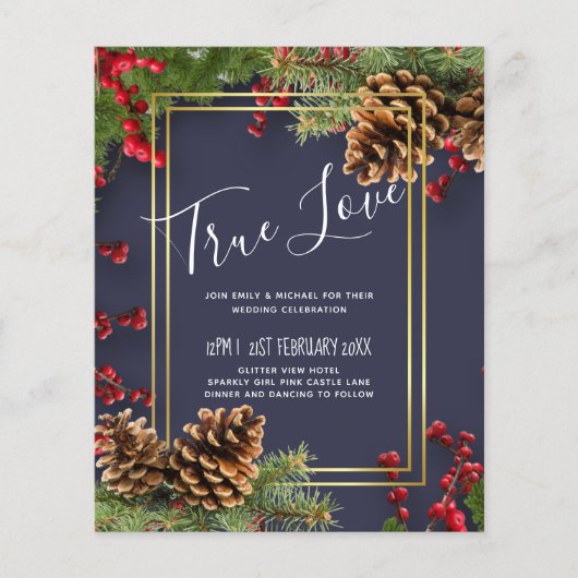 BUDGET Winter Red Berries Pine Cones Weddenschap (Voorkant)